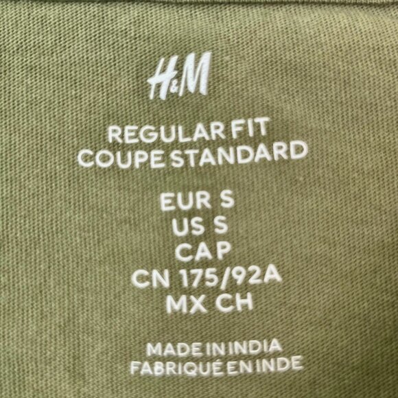 H&M Men’s Regular Fit T-Shirt Small Olive Green Short Sleeve Cotton Casual Tee - Picture 2 of 7